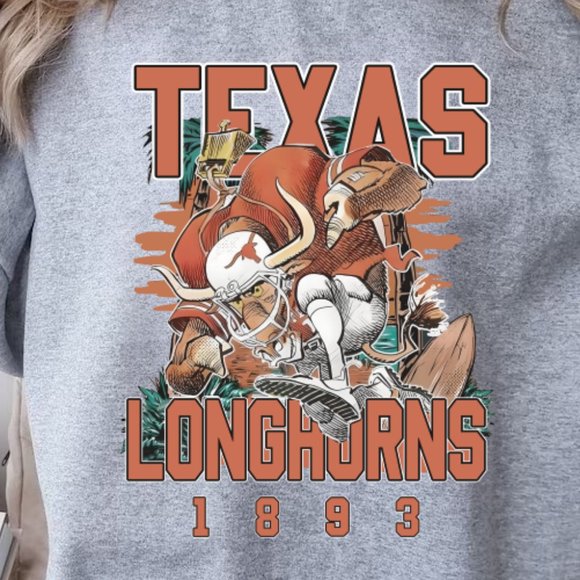 Sport Grey Texas Football Sweatshirt, Preppy Longhorns Unisex Sweater PM - Picture 2 of 4